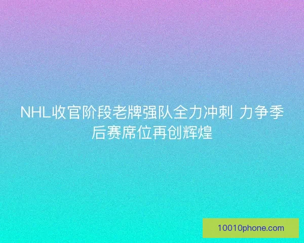 NHL收官阶段老牌强队全力冲刺 力争季后赛席位再创辉煌